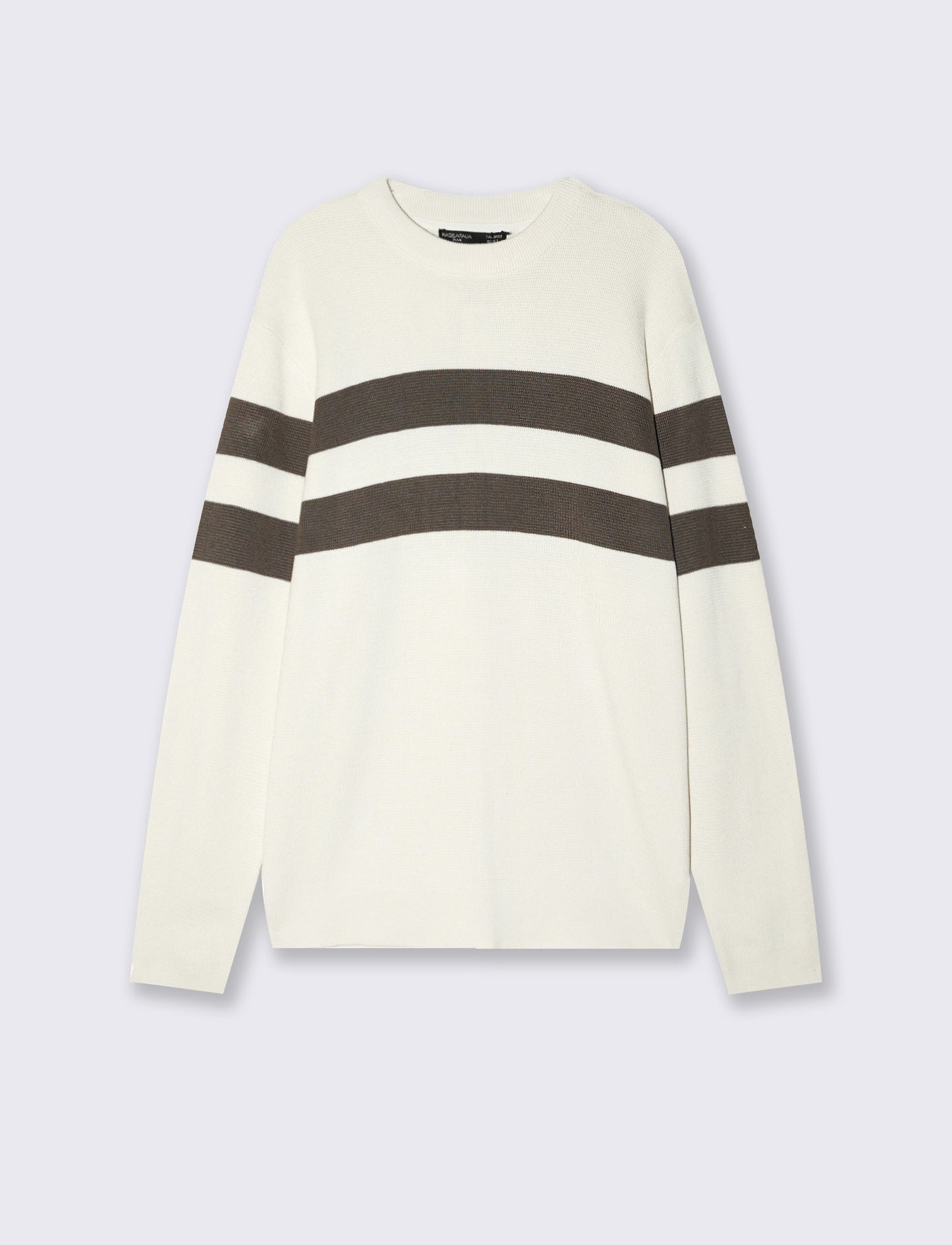 Maglia girocollo con fascia a contrasto - Bianco sporco