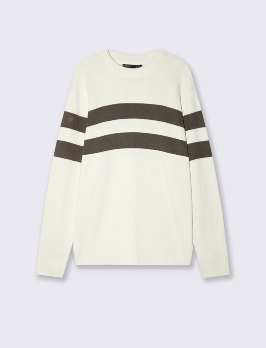 Crew neck sweater with contrasting band - White