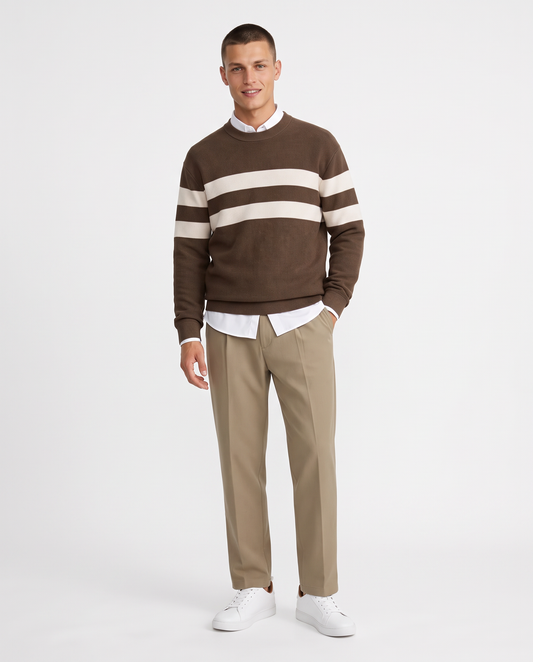 Crew neck sweater with contrasting band - Grey