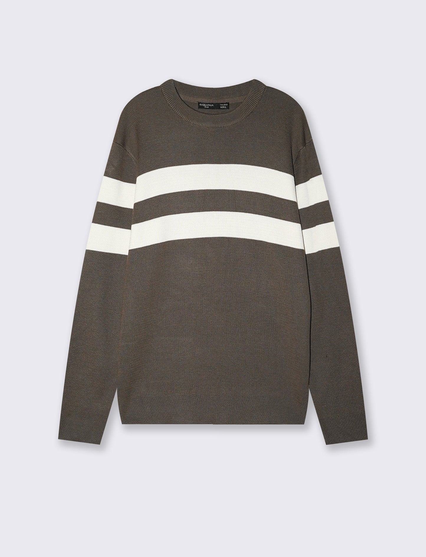 Maglia girocollo con fascia a contrasto - Grigio fango
