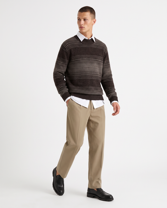 Velvet striped crew neck sweater - Brown