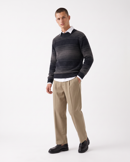 Velvet striped crew neck sweater - Blue