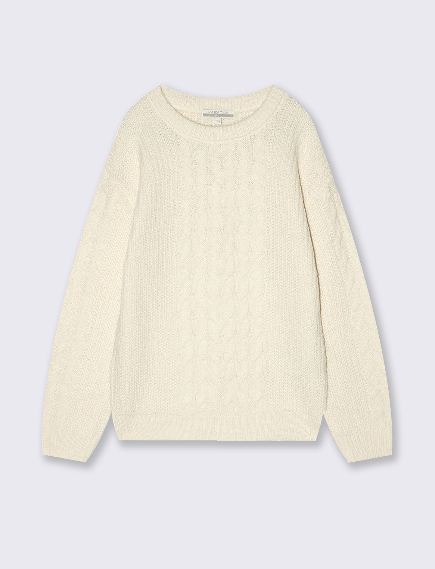 Maglione girocollo a trecce e coste - Beige