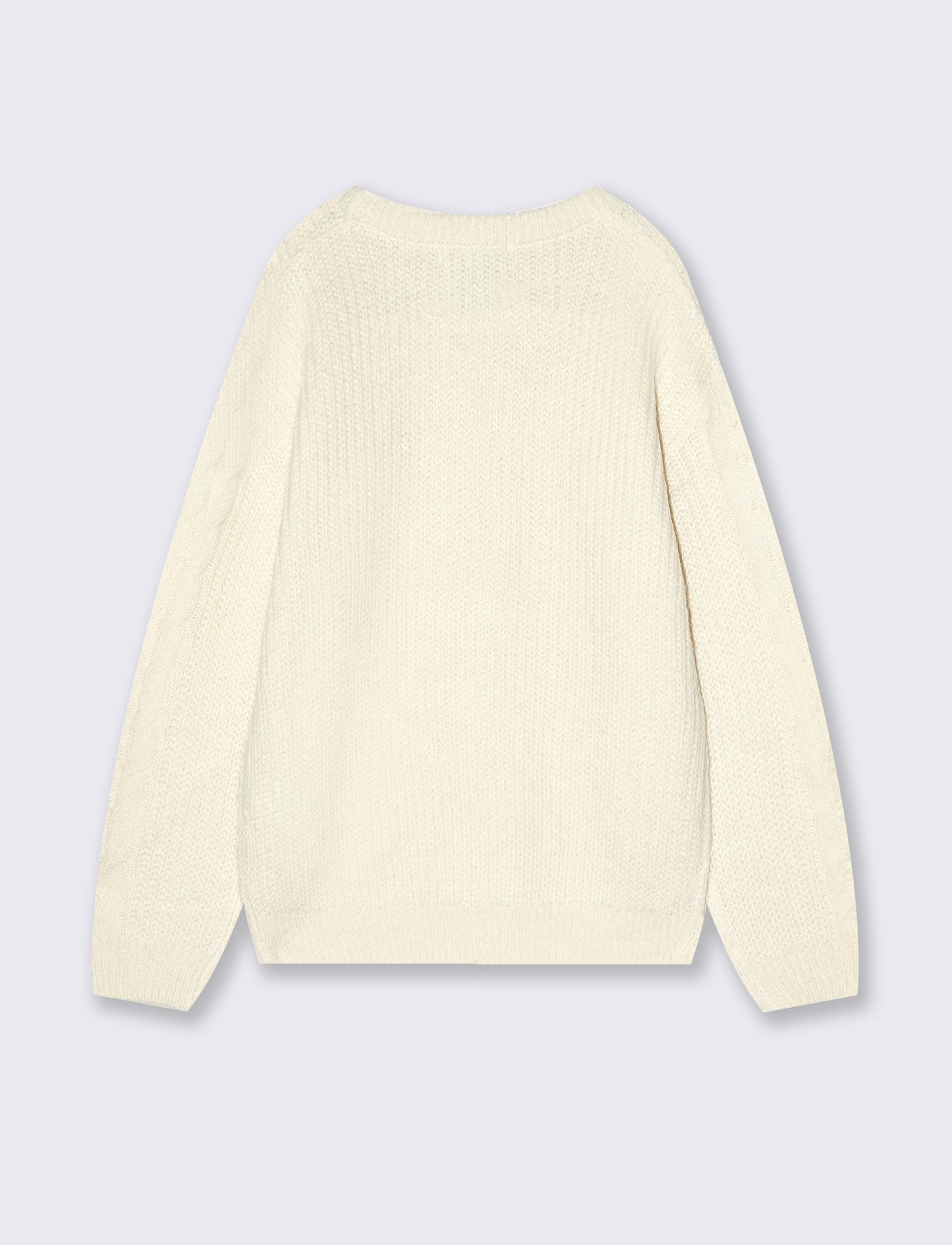 Maglione girocollo a trecce e coste - Beige