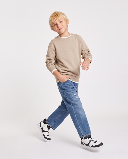 Warm and Comfortable Crewneck Sweatshirt - Beige