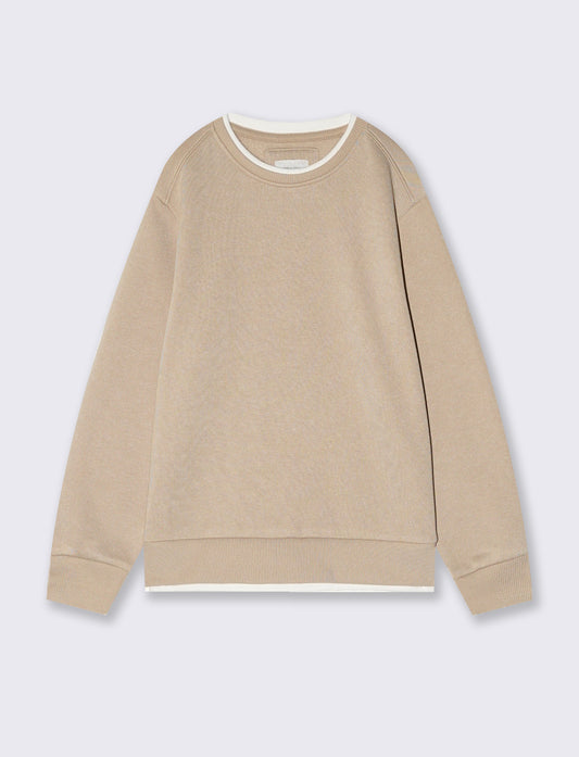 Warm and Comfortable Crewneck Sweatshirt - Beige