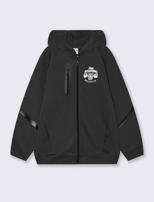 Felpa aperta con cappuccio e zip - Grigio piombo
