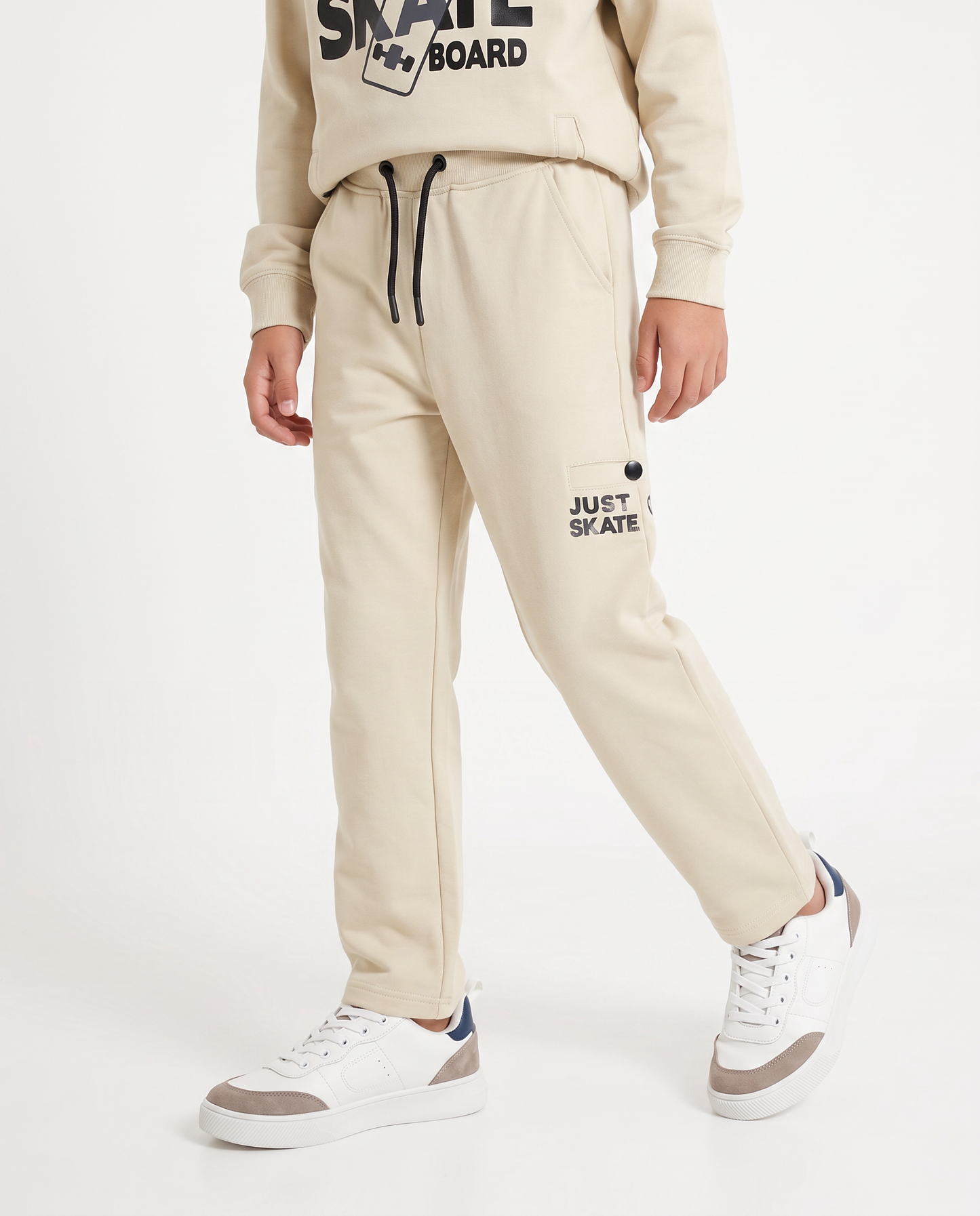 Jogger in felpa con tasche laterali - Beige