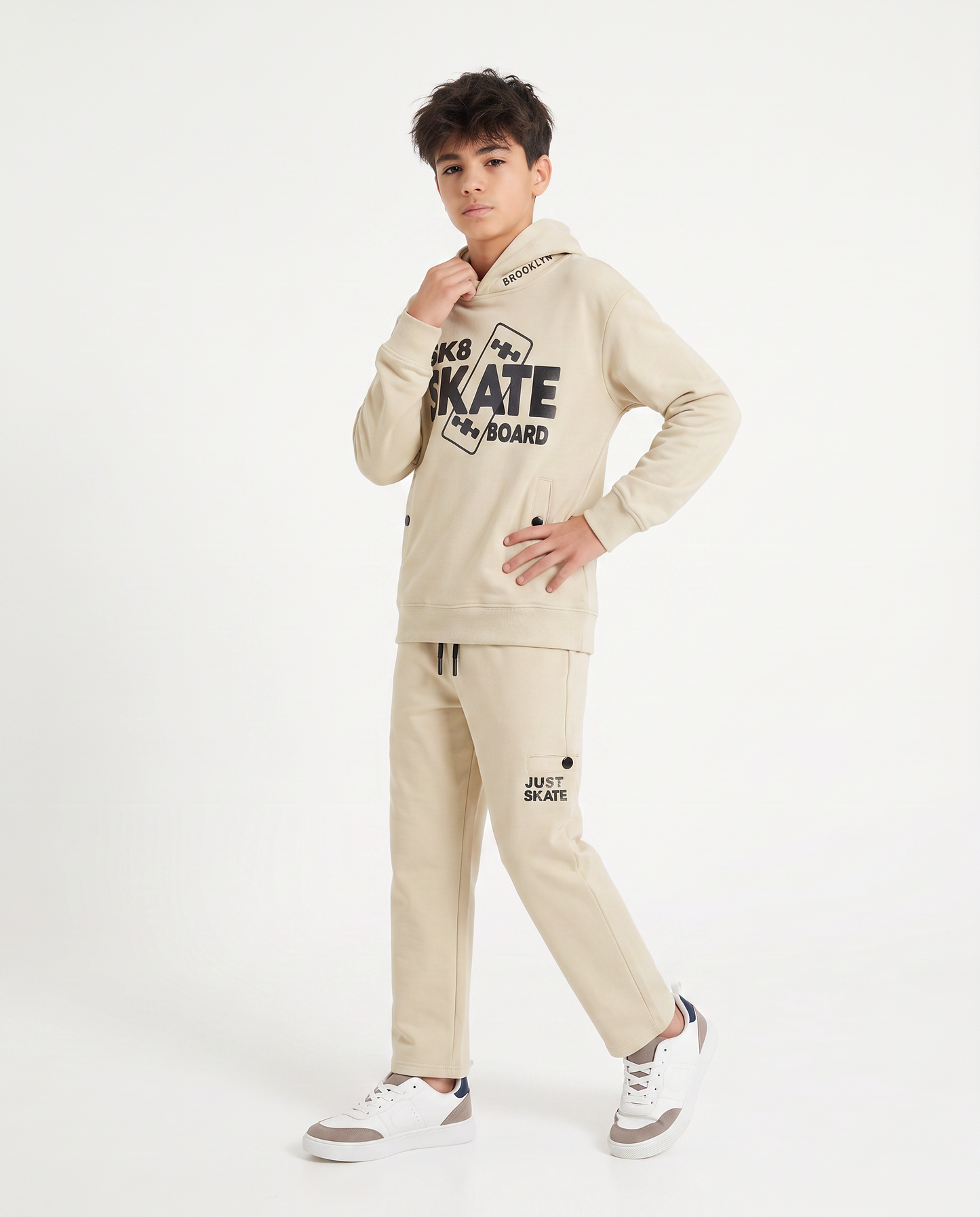 Felpa con cappuccio e stampa originale - Beige