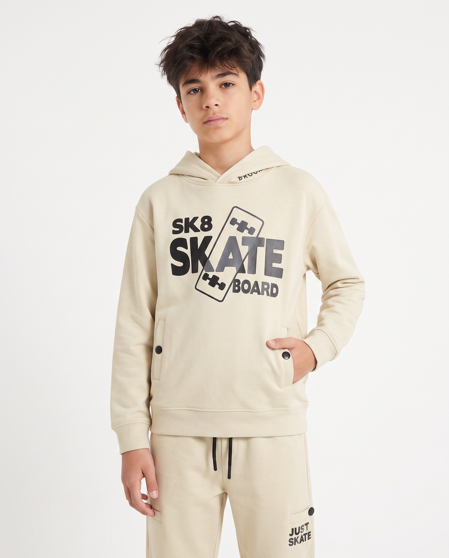 Felpa con cappuccio e stampa originale - Beige
