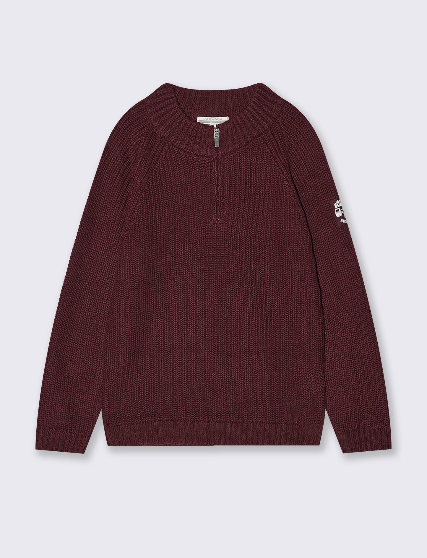 Maglia Collo Alto Misto Cotone con Zip - Bordeaux