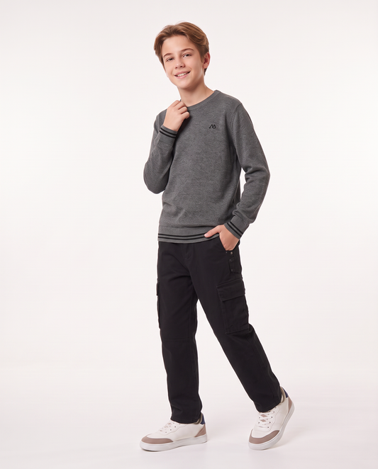 Black denim cargo jeans with large pockets - Black