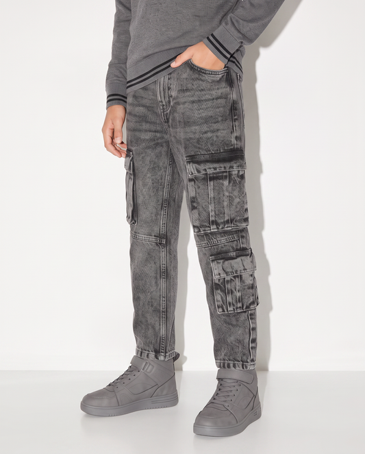 Jeans cargo grigio con tasconi laterali - Grigio