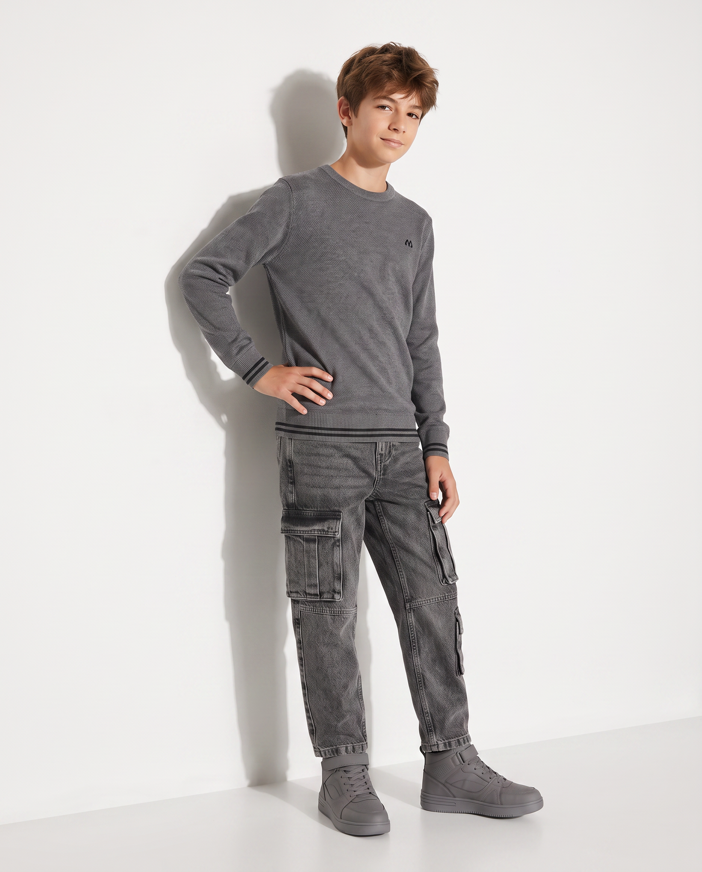 Jeans cargo grigio con tasconi laterali - Grigio
