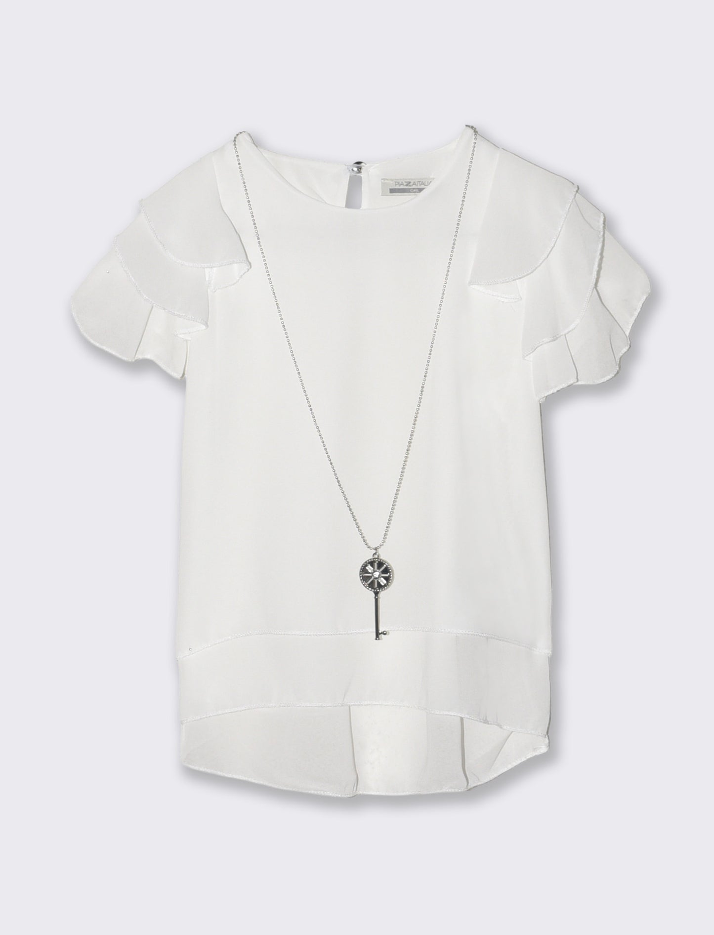 Blusa leggera estiva da bambina con rouches - Bianco