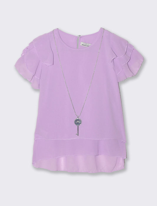 Blusa leggera estiva da bambina con rouches - Lilla