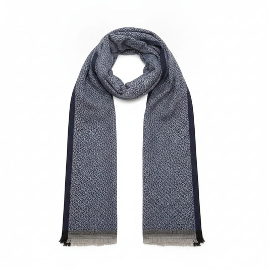 Men's Herringbone Scarf with Elegant Edges - Blue
