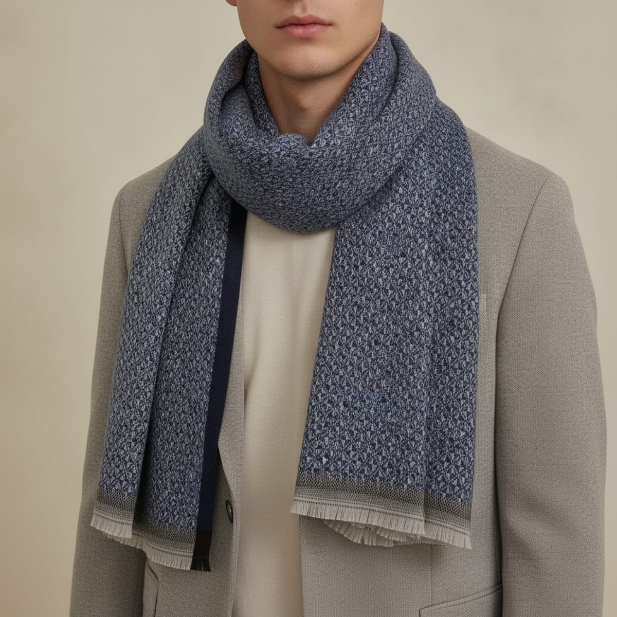 Sciarpa uomo spigata con bordi eleganti - Denim