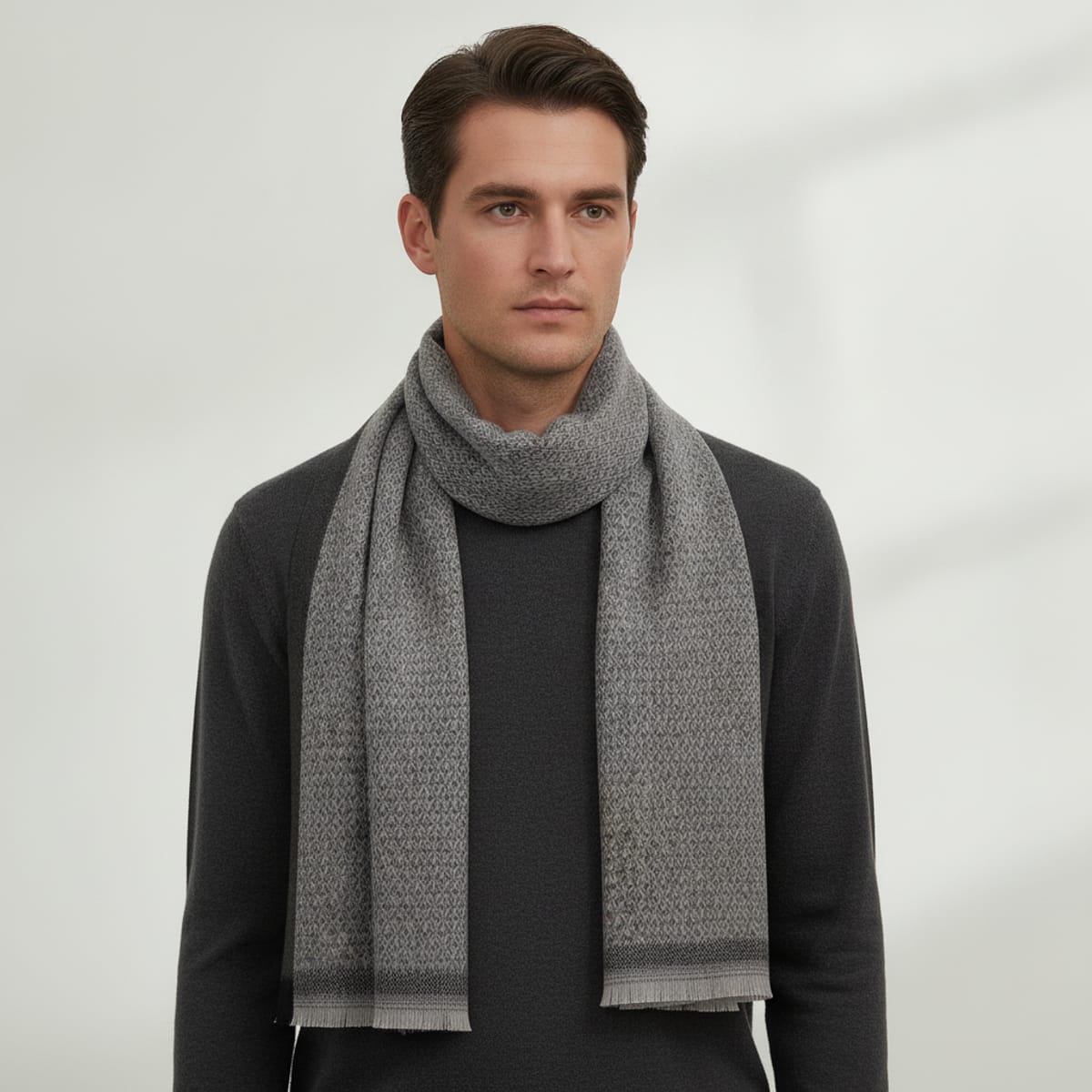 Sciarpa uomo spigata con bordi eleganti - Grigio