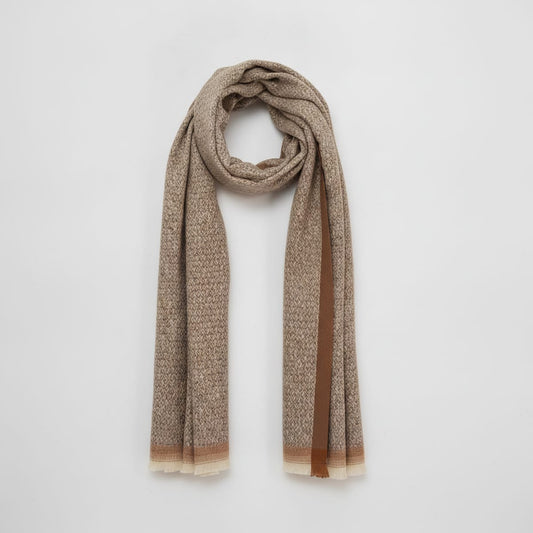 Men's Herringbone Scarf with Elegant Edges - Beige