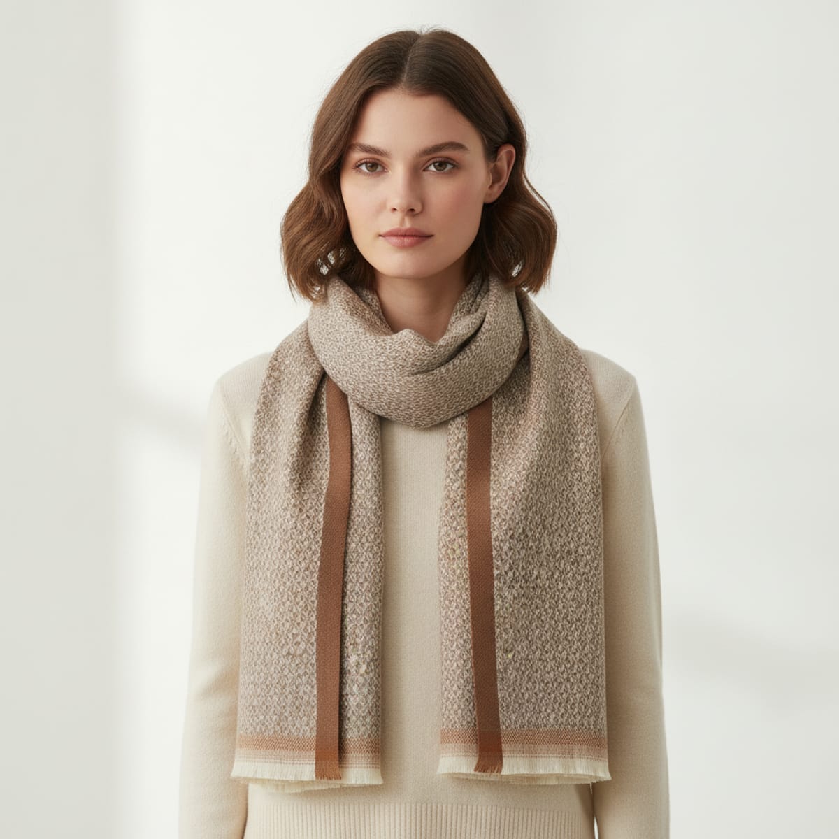 Sciarpa uomo spigata con bordi eleganti - Beige