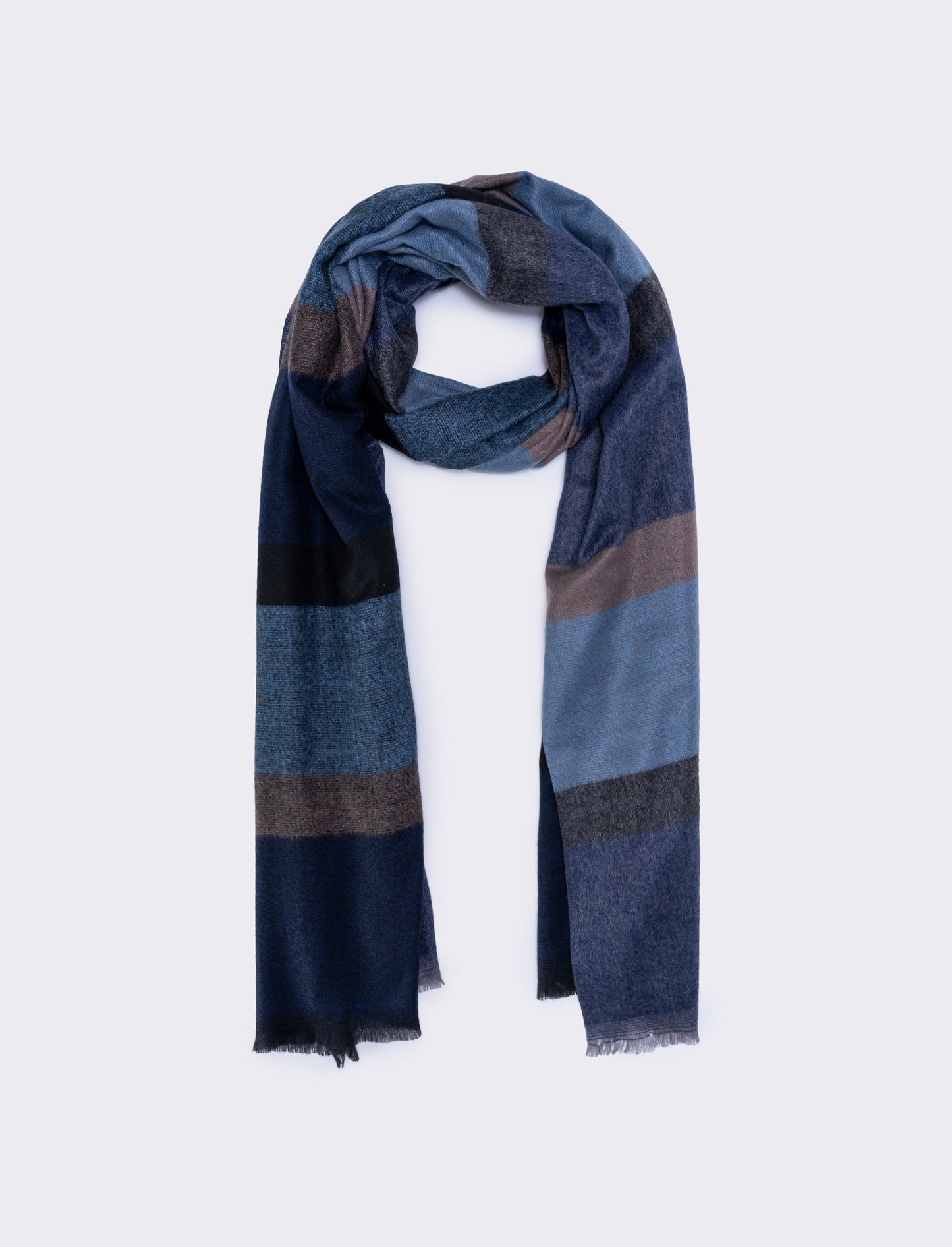 Elegant fringed striped men's scarf - Blue
