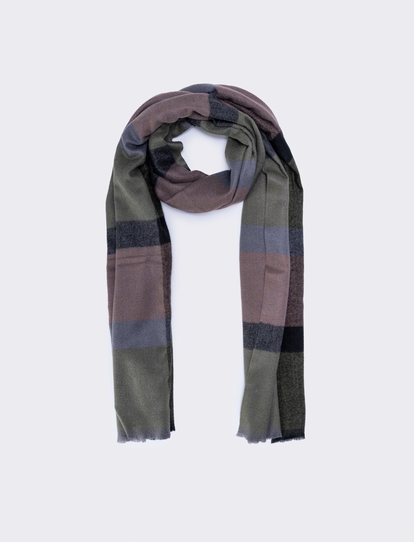 Elegant fringed striped men's scarf - Green