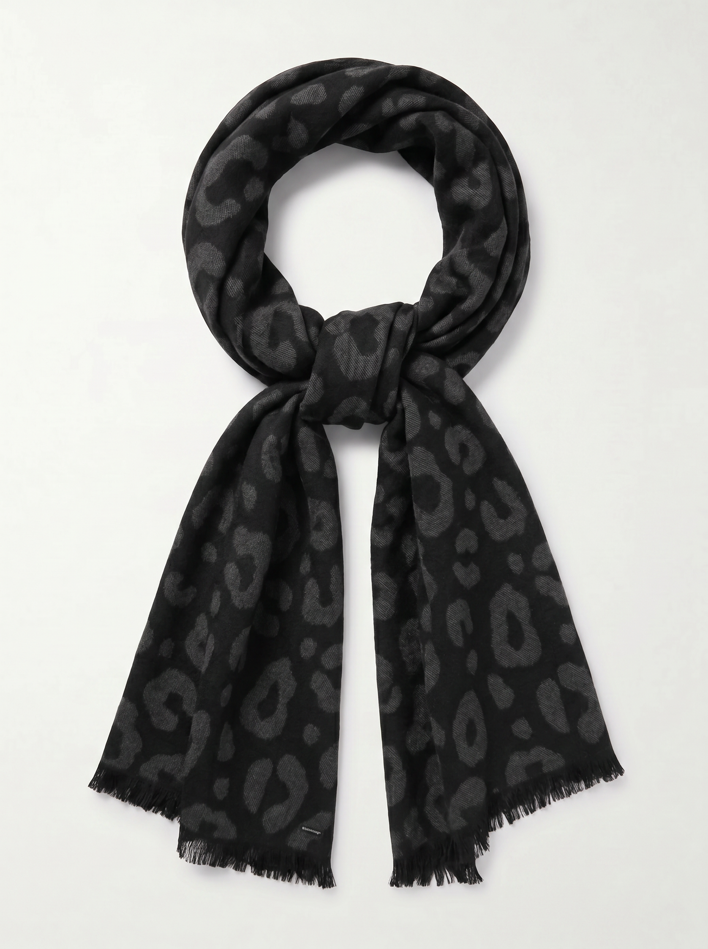 Leopard print scarf with fringes - Black