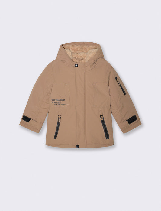 Giaccone con cappuccio e pelliccia calda - Beige