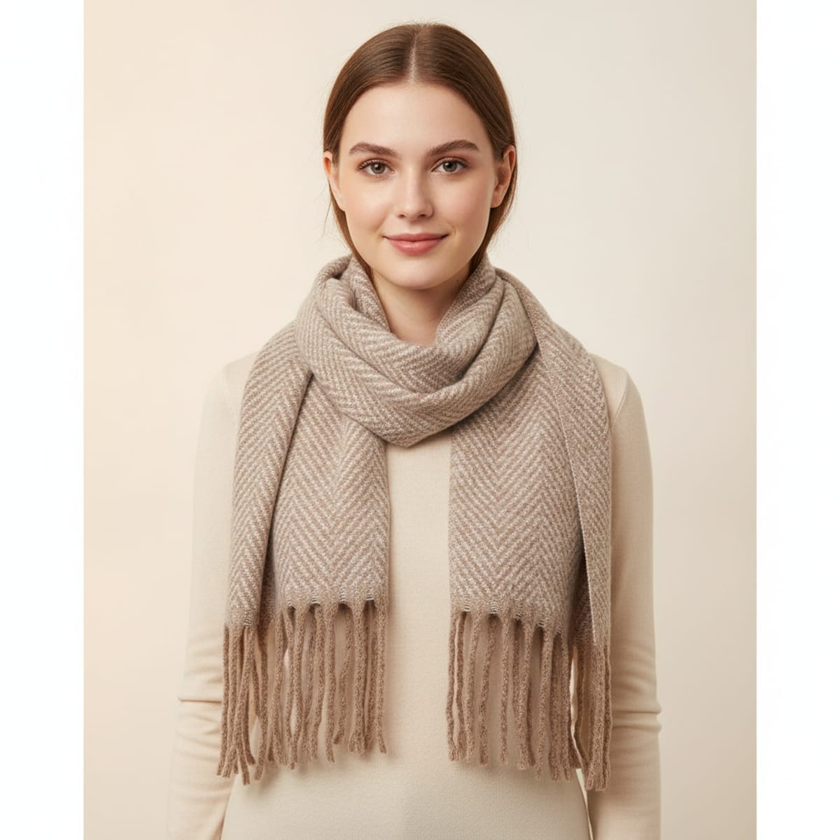 Sciarpa in motivo spigato - Beige