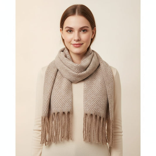 Sciarpa in motivo spigato - Beige