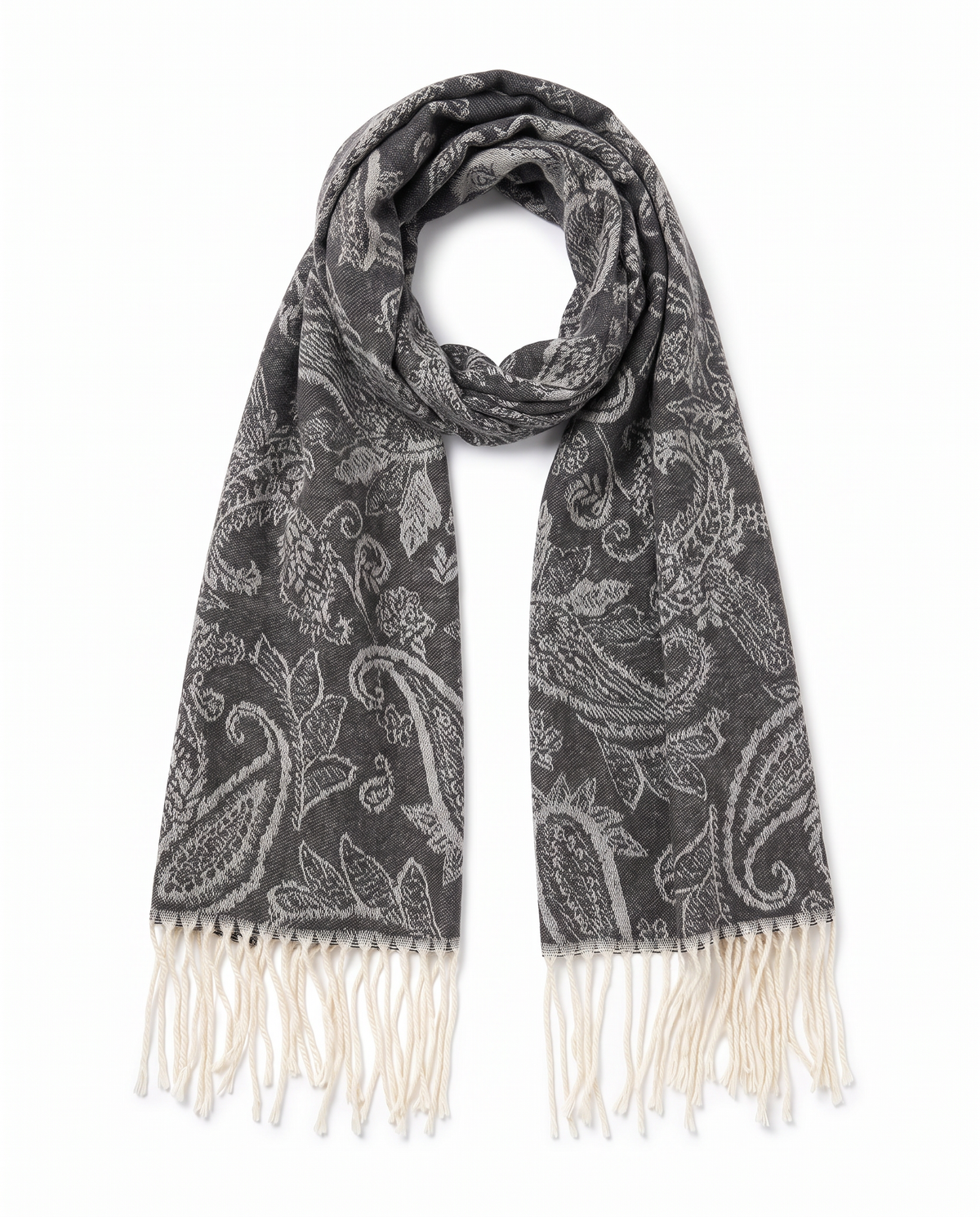 Paisley scarf with elegant fringes - Black