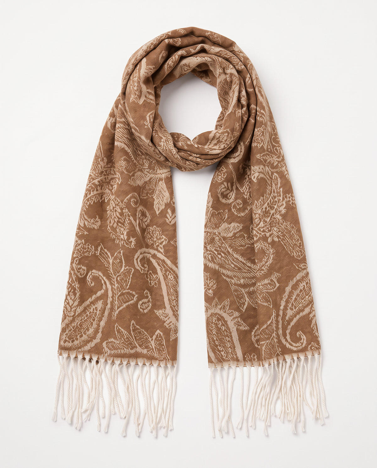 Paisley scarf with elegant fringes - BROWN