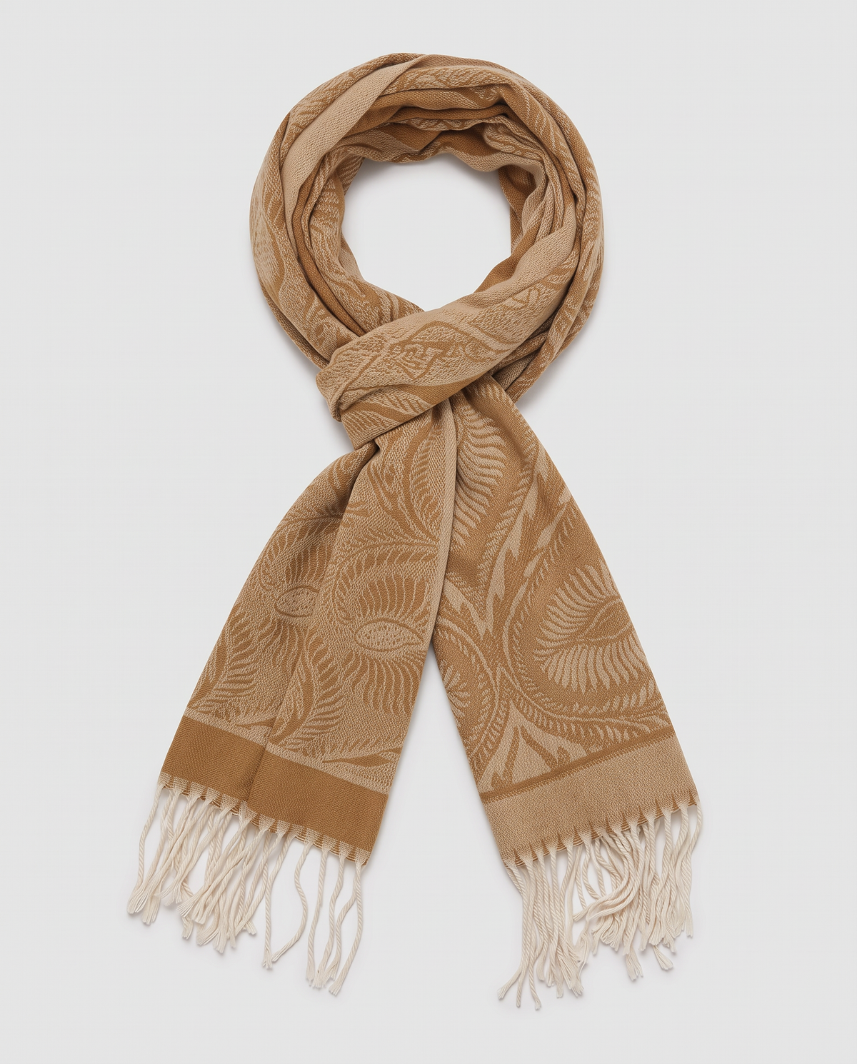 Paisley scarf with elegant fringes - BROWN