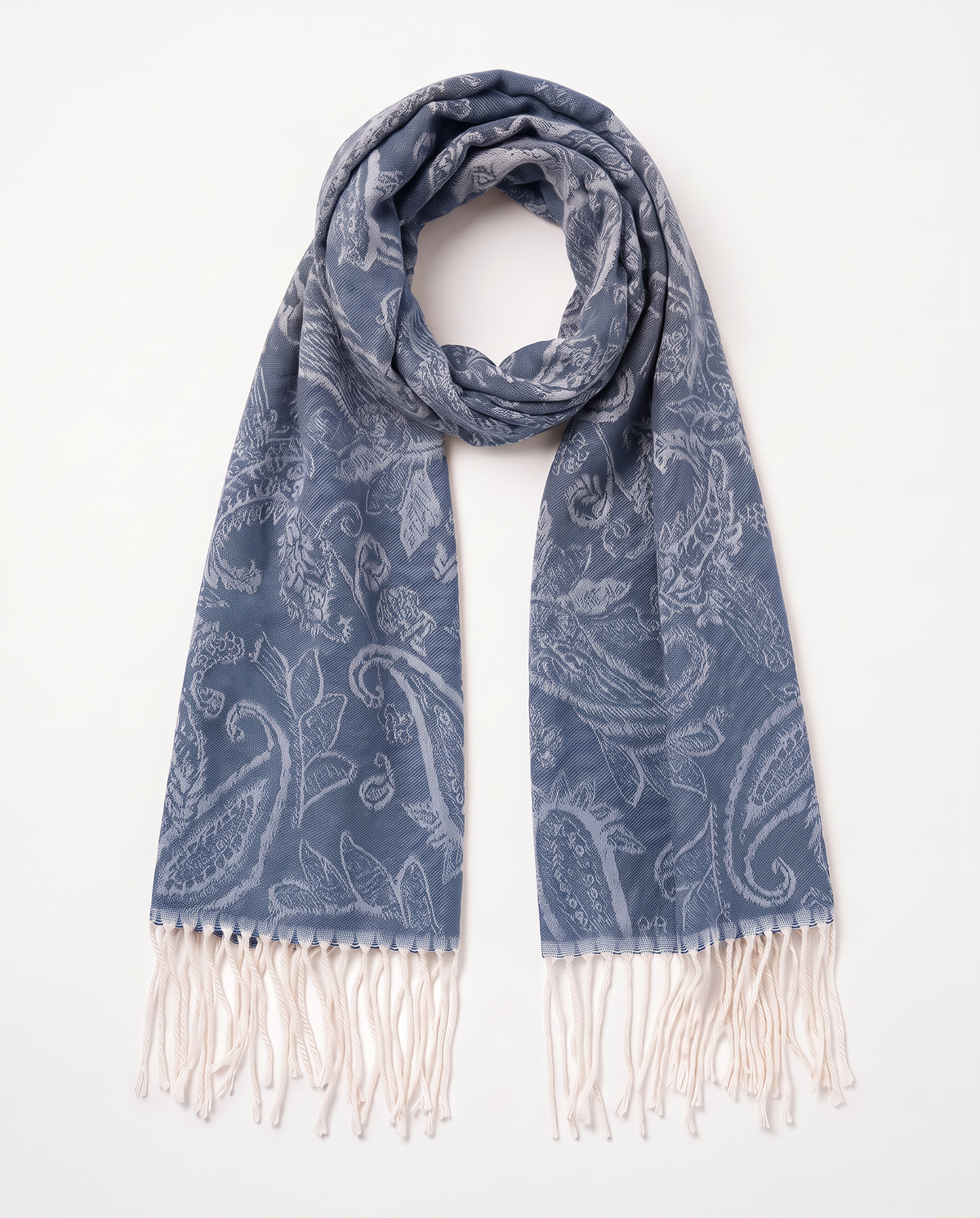 Paisley scarf with elegant fringes - Blue