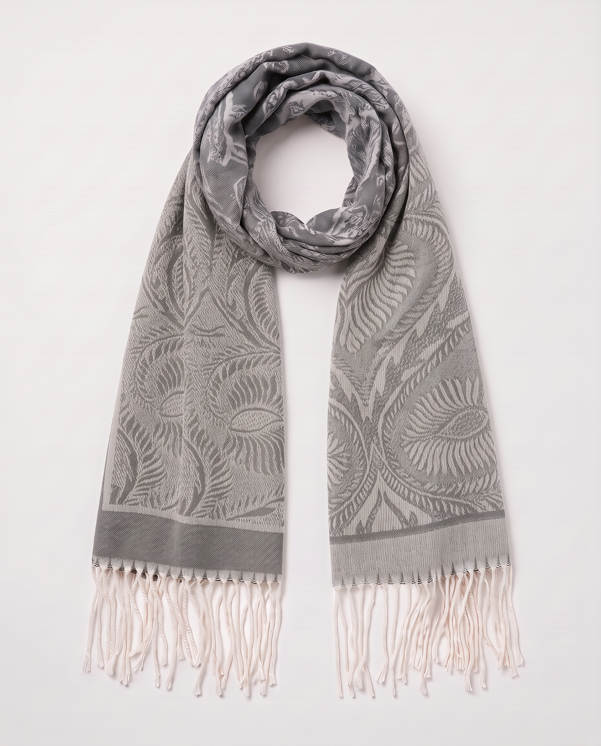 Paisley scarf with elegant fringes - Grey