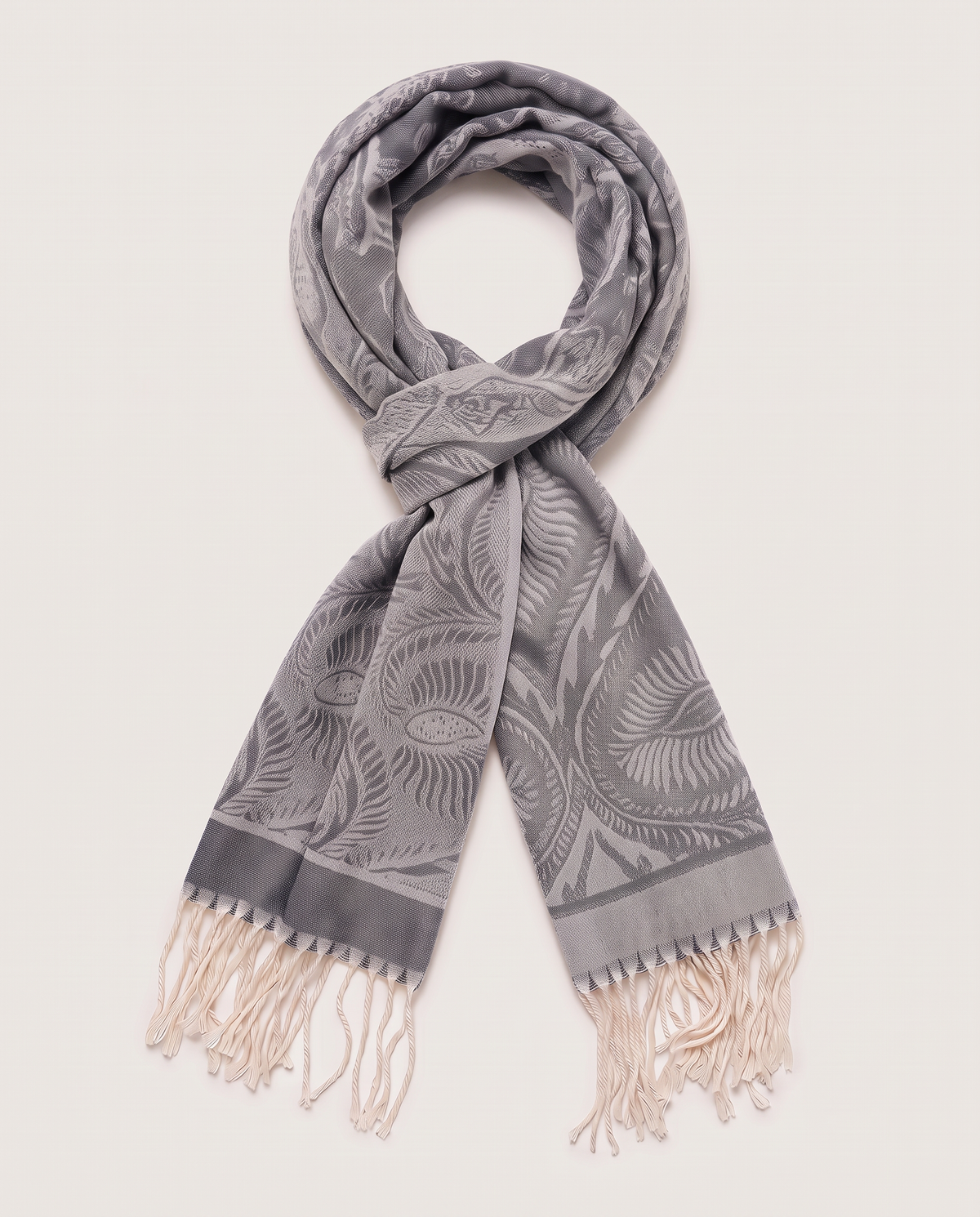 Paisley scarf with elegant fringes - Grey