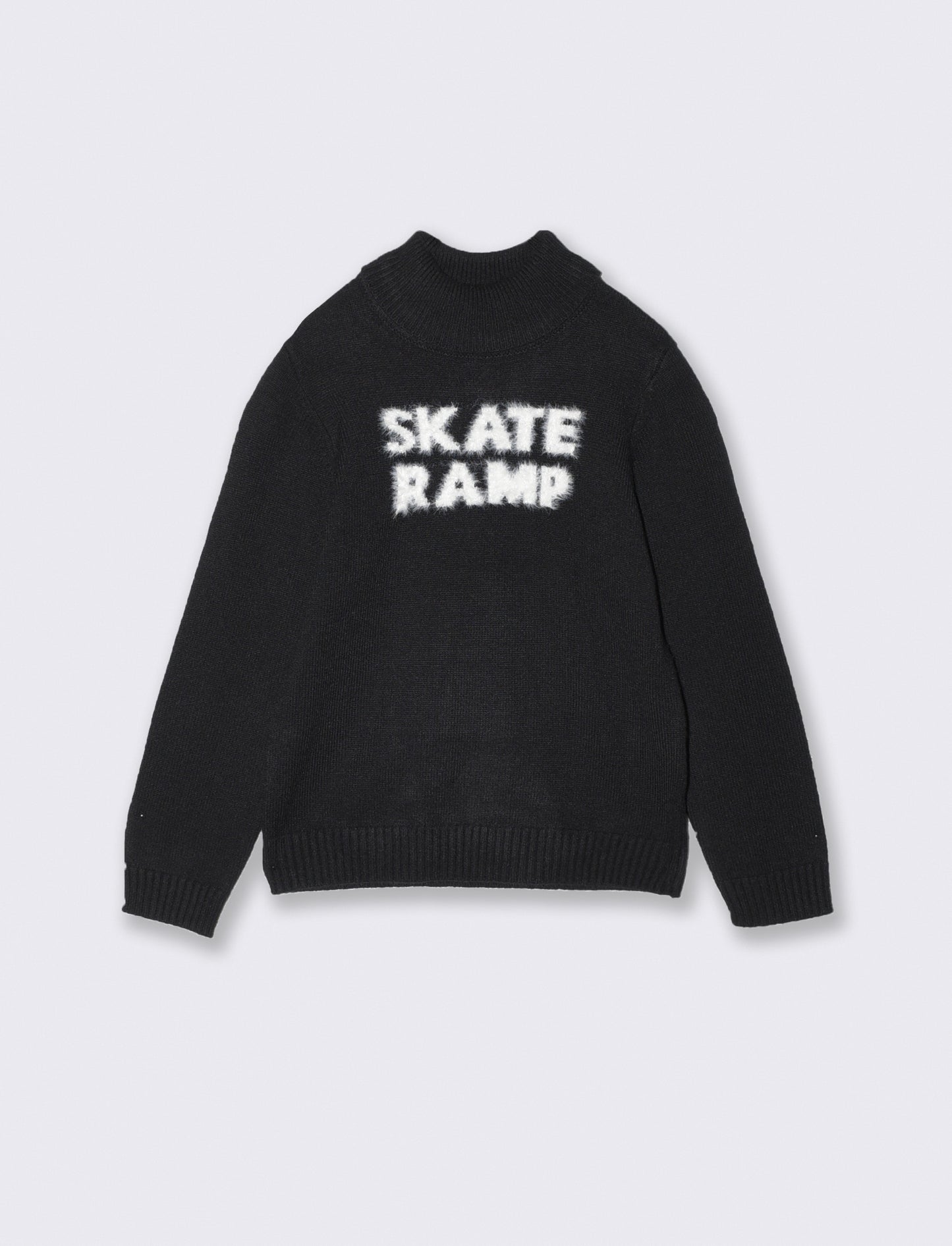 High Neck Wool Blend Jacquard Sweater - Black