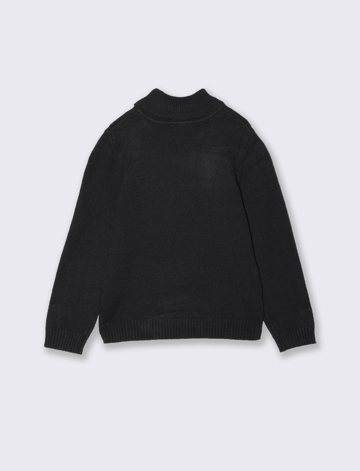 High Neck Wool Blend Jacquard Sweater - Black