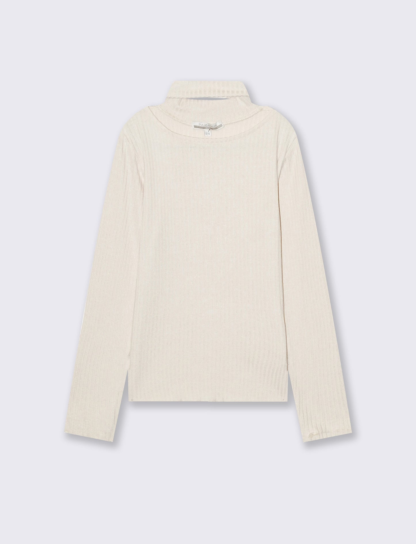 T-Shirt manica lunga bambina con scollo - Beige