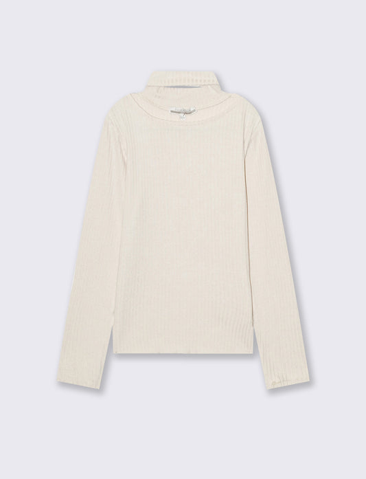 Long Sleeve T-Shirt for Girls with Neckline - Beige