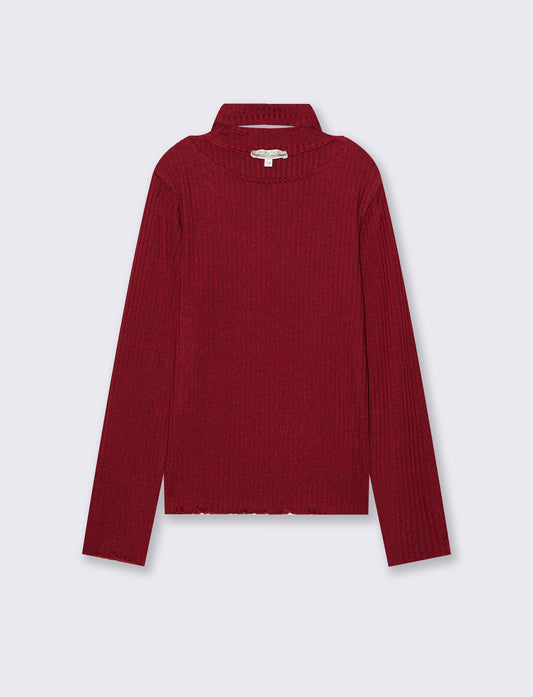 T-Shirt manica lunga bambina con scollo - Bordeaux
