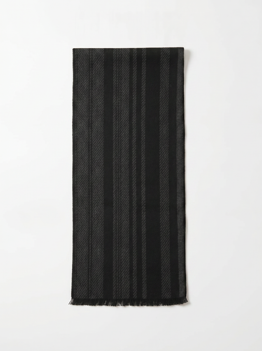 Men's Elegant Large Striped Scarf - Black