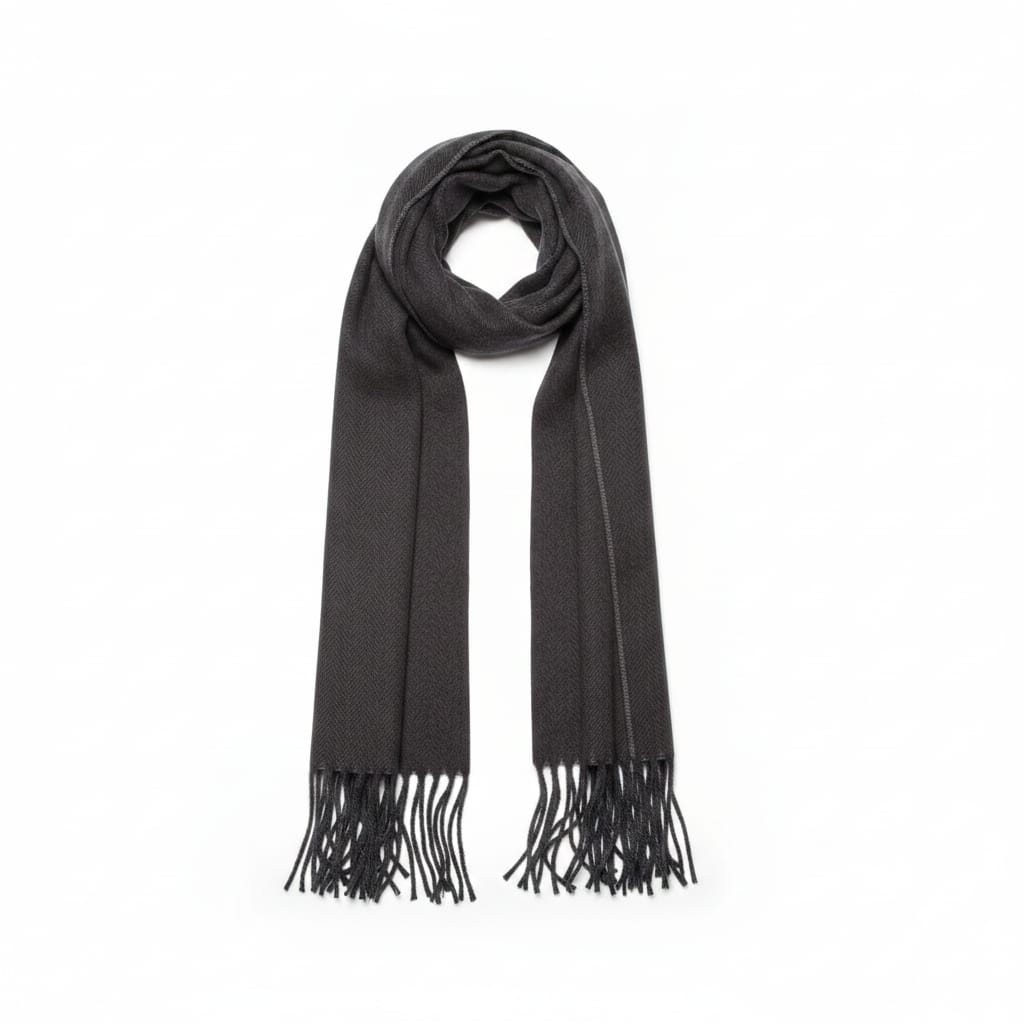 Men's basic scarf with elegant fringes - Black