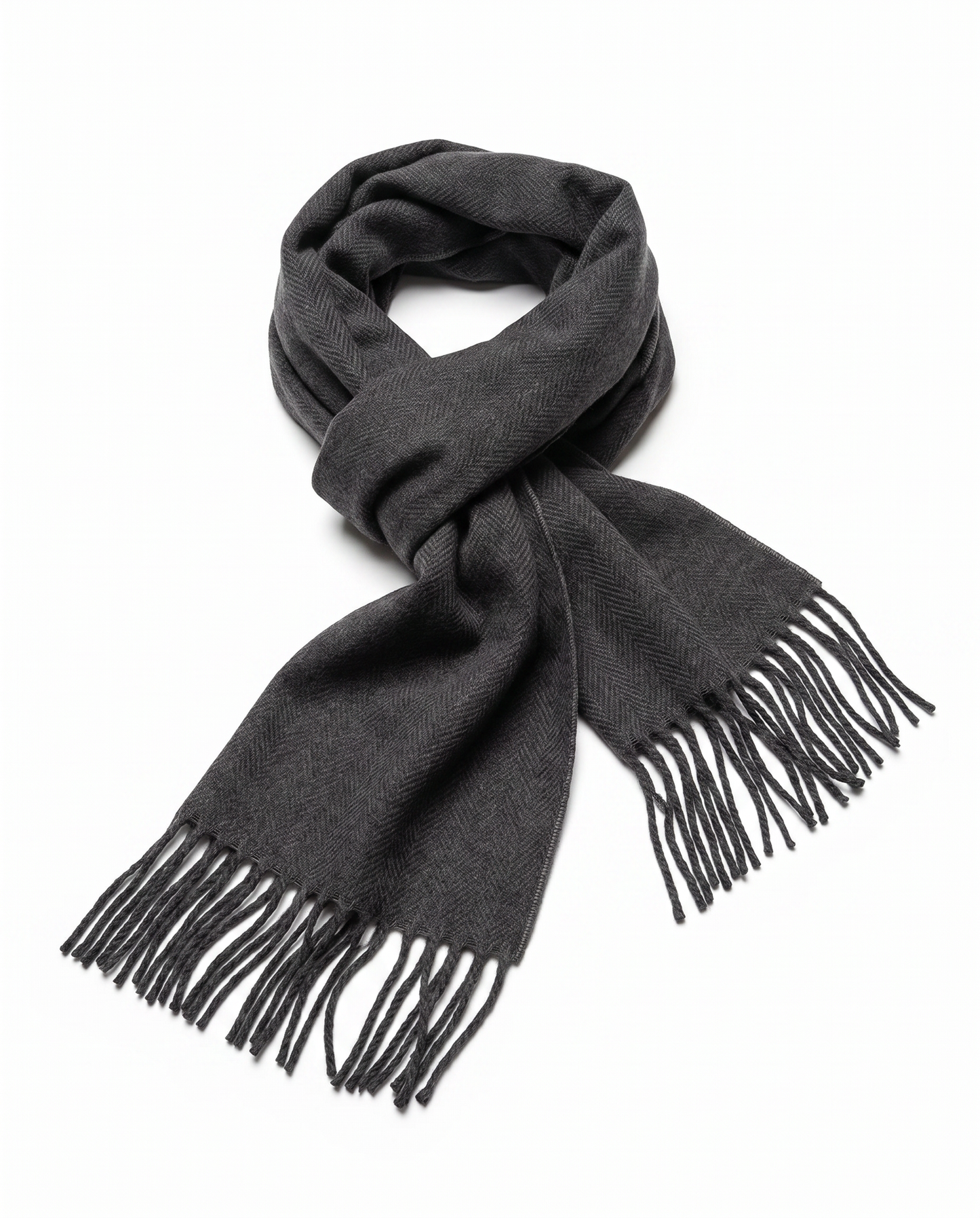 Men's basic scarf with elegant fringes - Black
