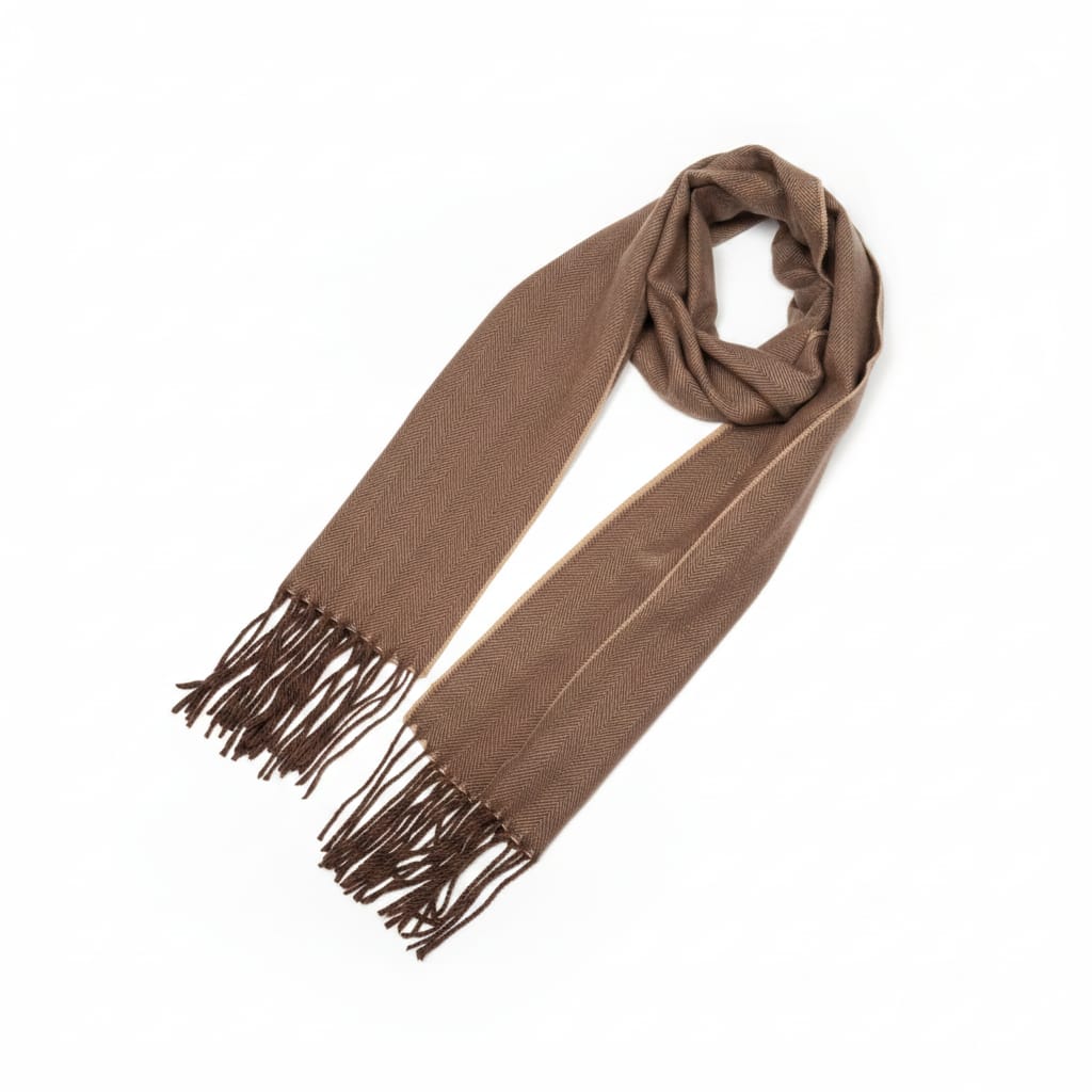 Men's basic scarf with elegant fringes - Brown
