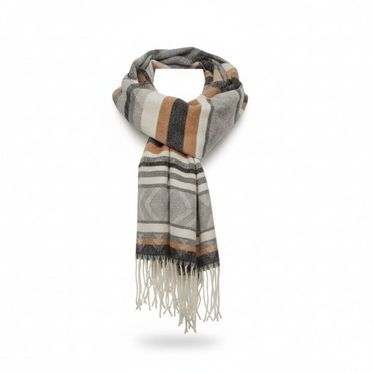 Men's Scarf with Fringe Ethnic Pattern - Black