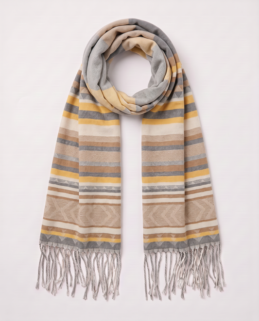 Men's Scarf with Fringe Ethnic Pattern - Yellow