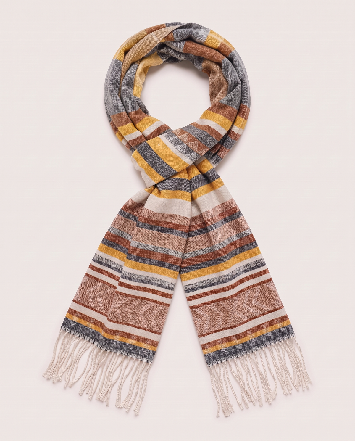 Men's Scarf with Fringe Ethnic Pattern - Yellow