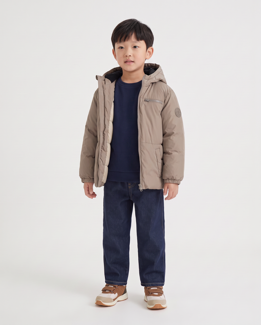 Padded jacket with hood and pockets - Beige
